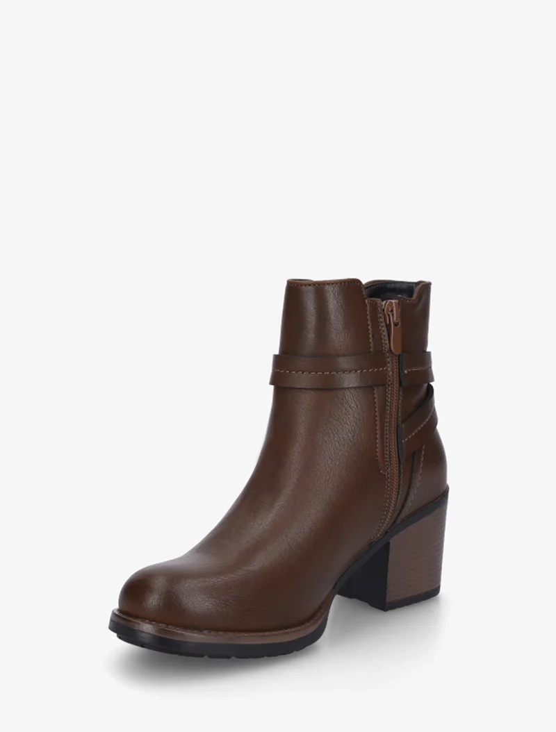 Bottines en simili à cheville élastiquée - Marron