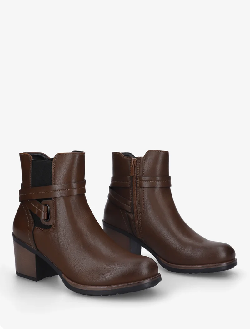 Bottines en simili à cheville élastiquée - Marron
