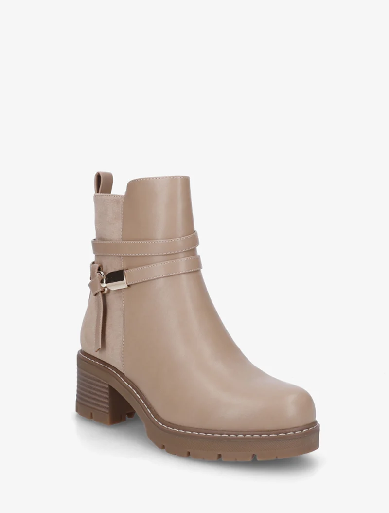 Bottines en simili à contrefort en suédine - Taupe