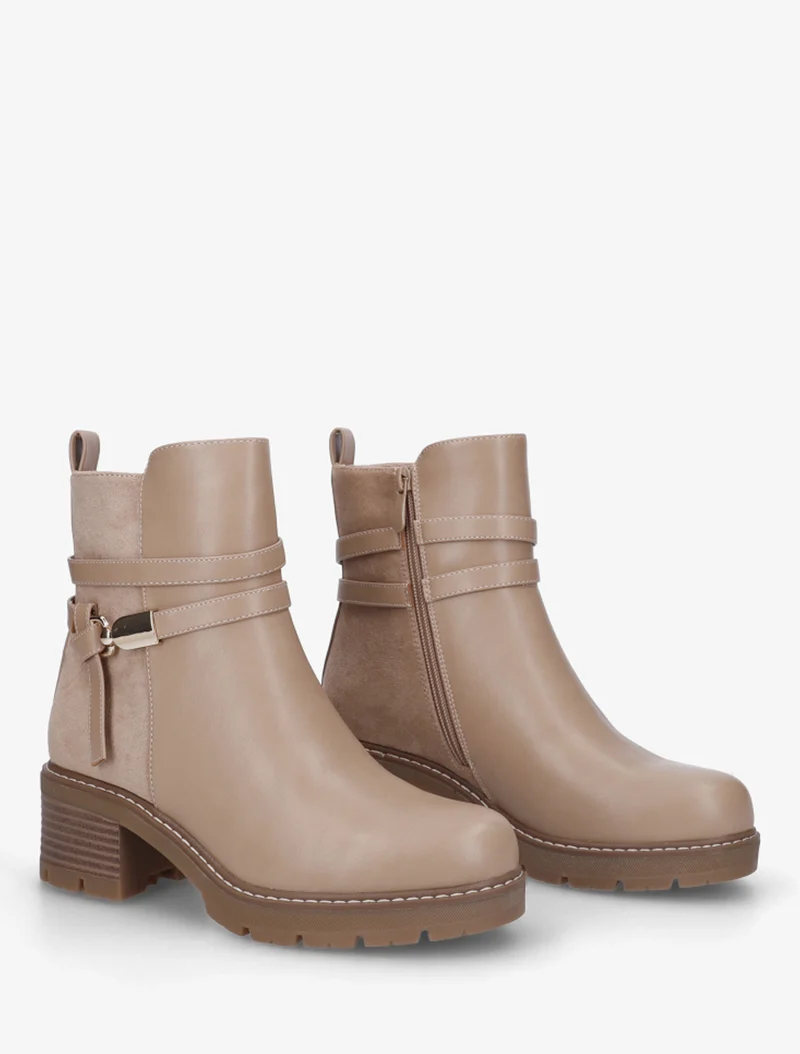 Bottines en simili à contrefort en suédine - Taupe