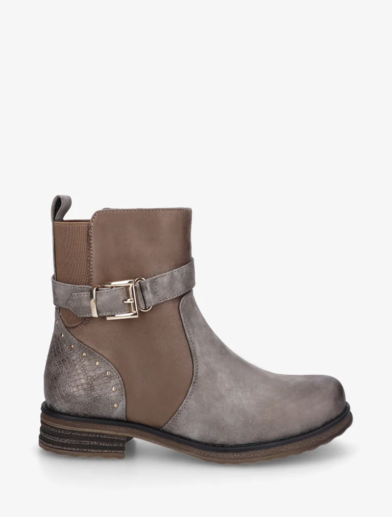 Bottines bi-matières à contrefort élastiqué - Taupe