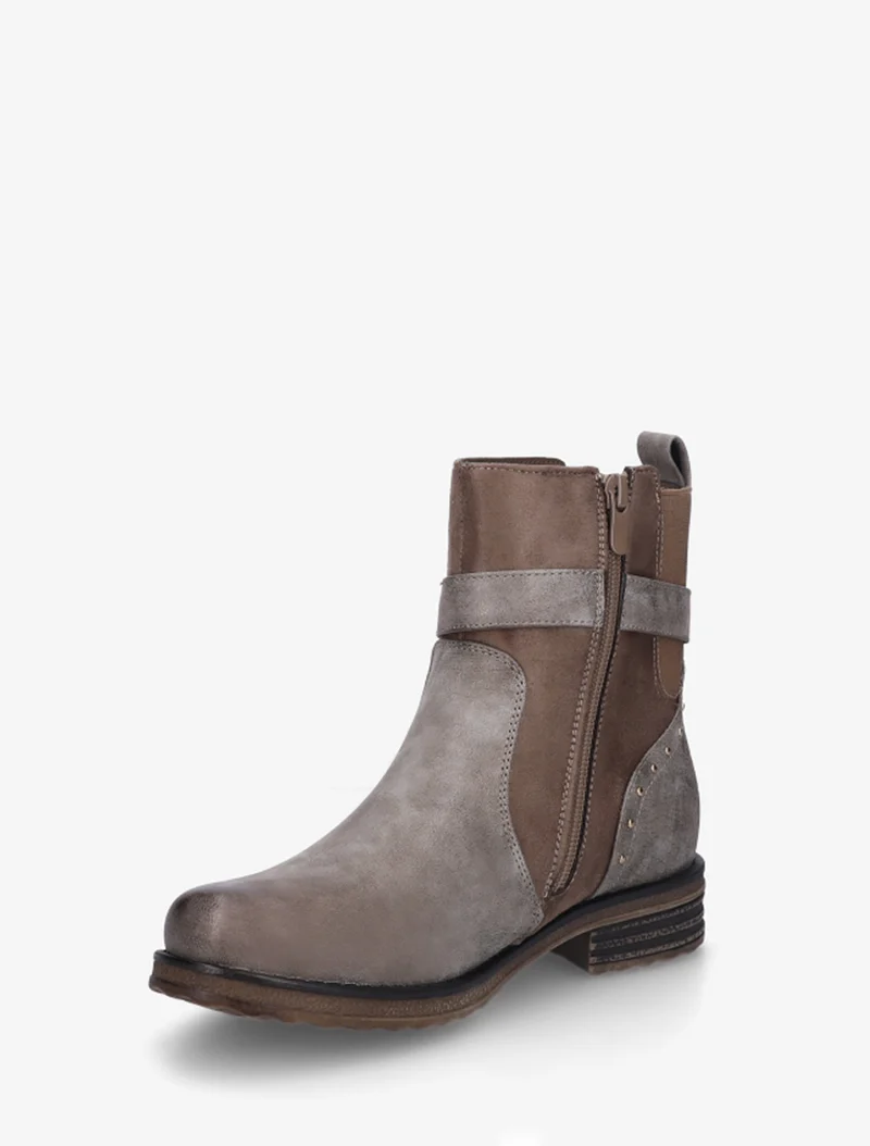 Bottines bi-matières à contrefort élastiqué - Taupe