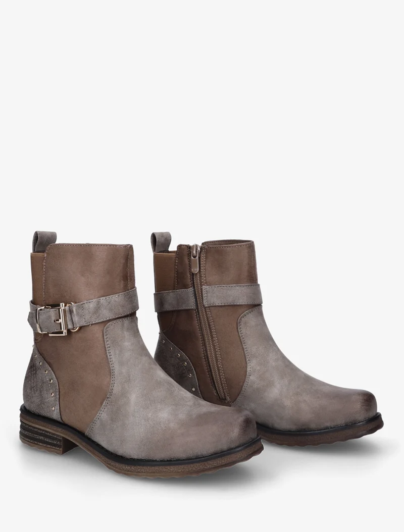 Bottines bi-matières à contrefort élastiqué - Taupe