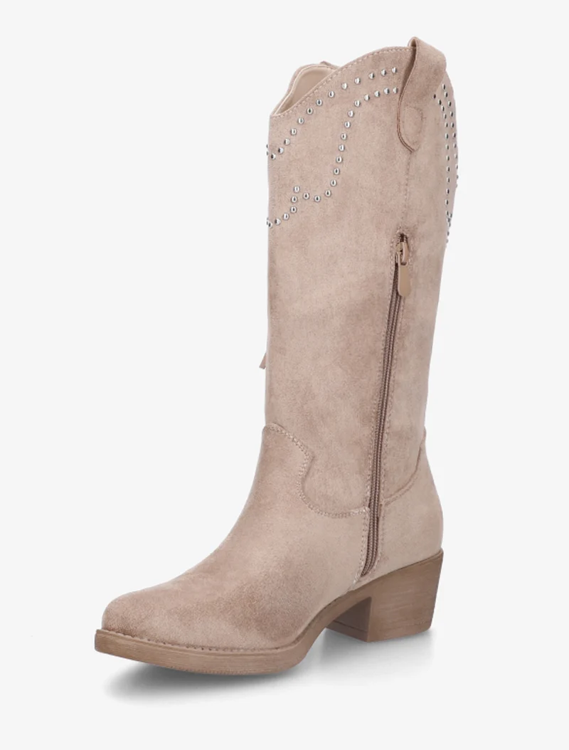 Bottines montantes cloutées et à franges - Taupe