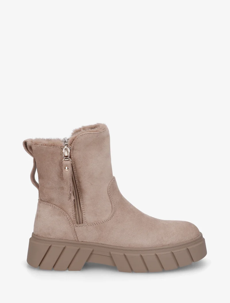 Bottines unies fourrées en suédine - Taupe