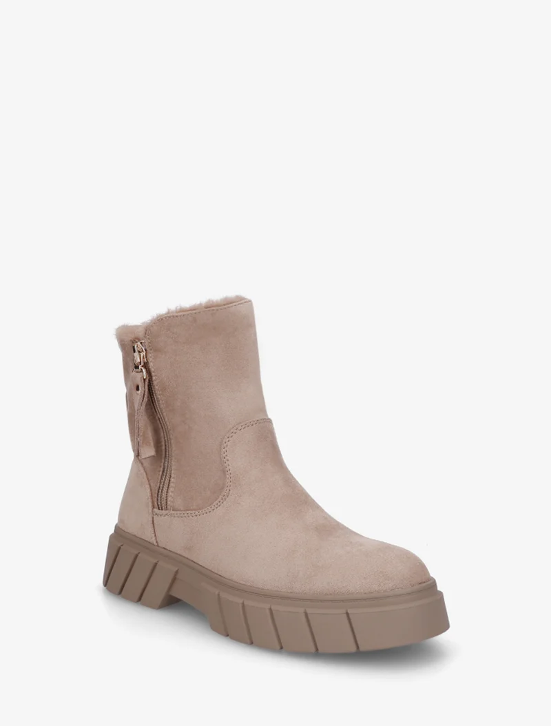 Bottines unies fourrées en suédine - Taupe
