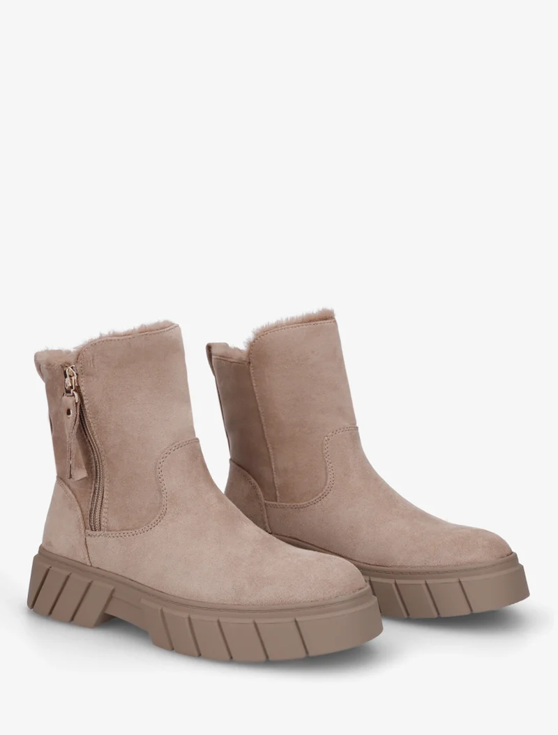 Bottines unies fourrées en suédine - Taupe