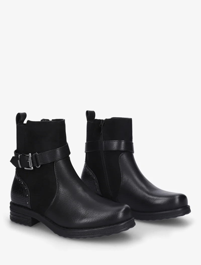 Bottines bi-matières à contrefort élastiqué - Noir