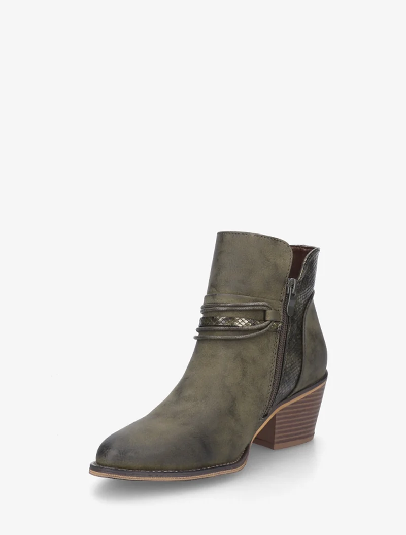 Bottines à talon et imprimé python - Kaki