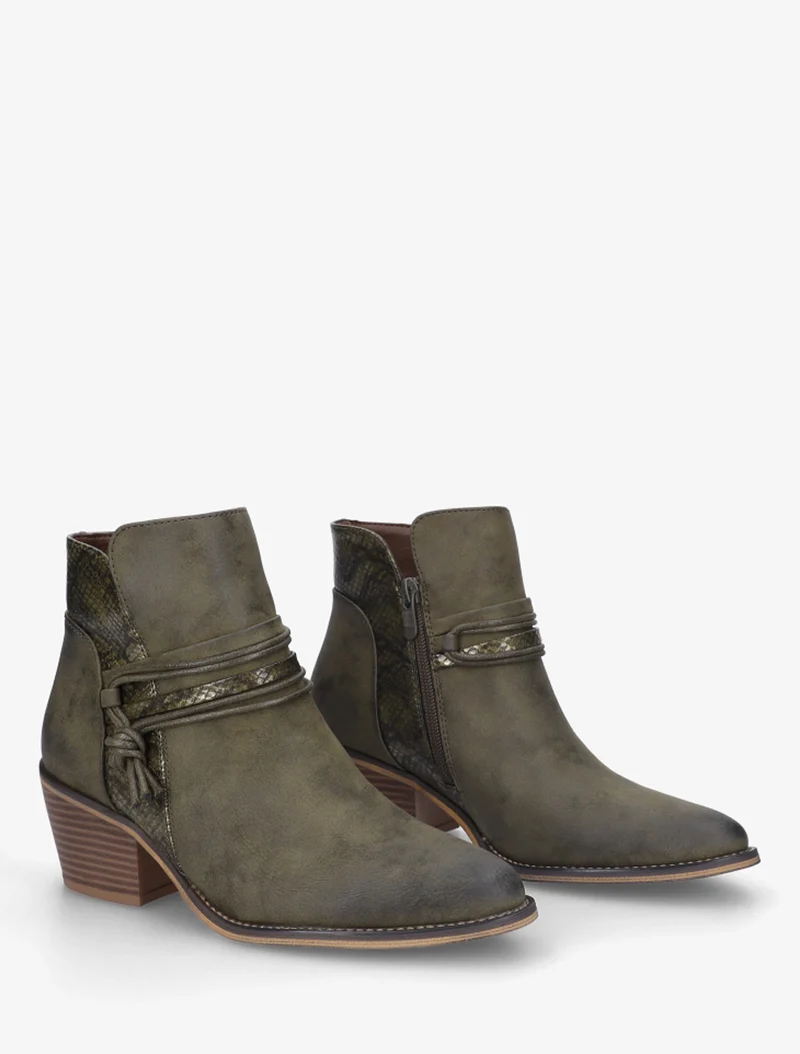 Bottines à talon et imprimé python - Kaki