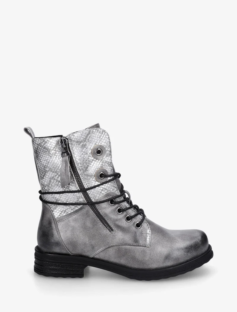 Bottines à lacets et détail imprimé croco - Gris