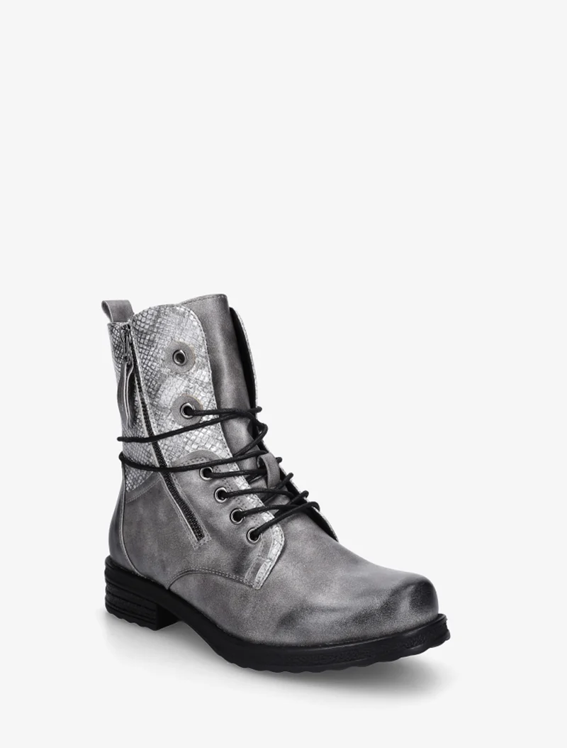 Bottines à lacets et détail imprimé croco - Gris