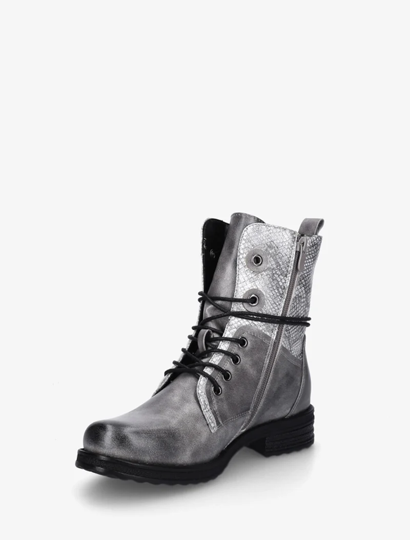 Bottines à lacets et détail imprimé croco - Gris