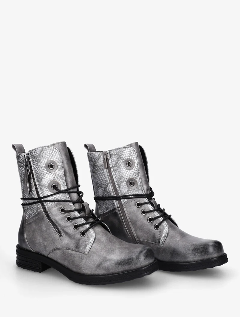 Bottines à lacets et détail imprimé croco - Gris