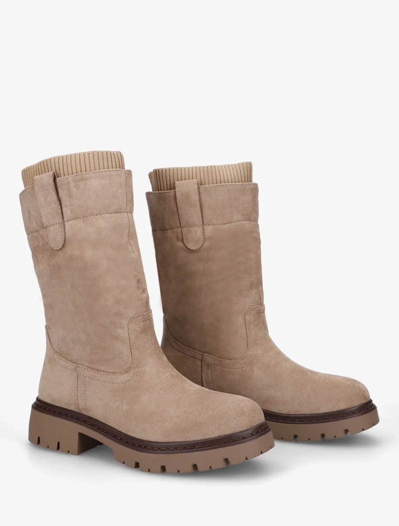 Bottines montantes bi-matière - Taupe