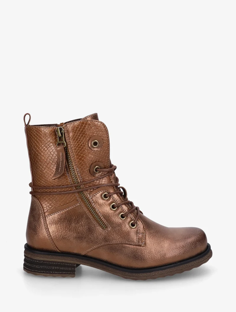 Bottines à lacets et détail imprimé croco - Camel