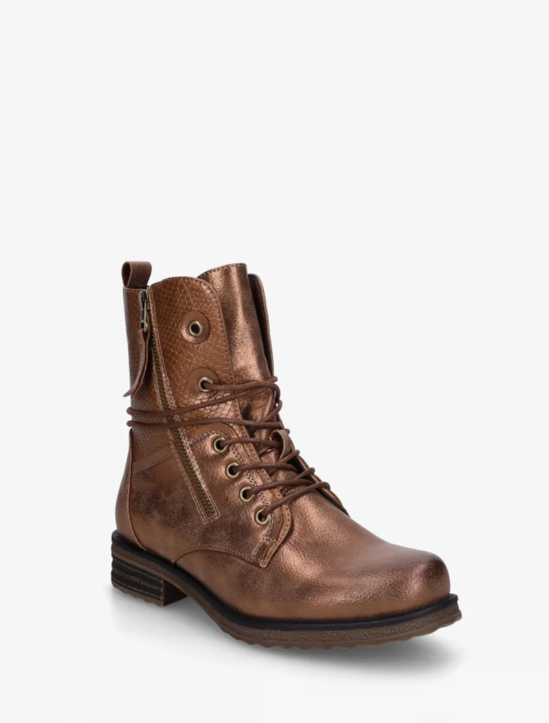 Bottines à lacets et détail imprimé croco - Camel