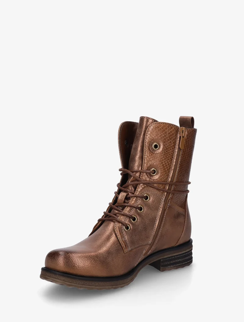 Bottines à lacets et détail imprimé croco - Camel
