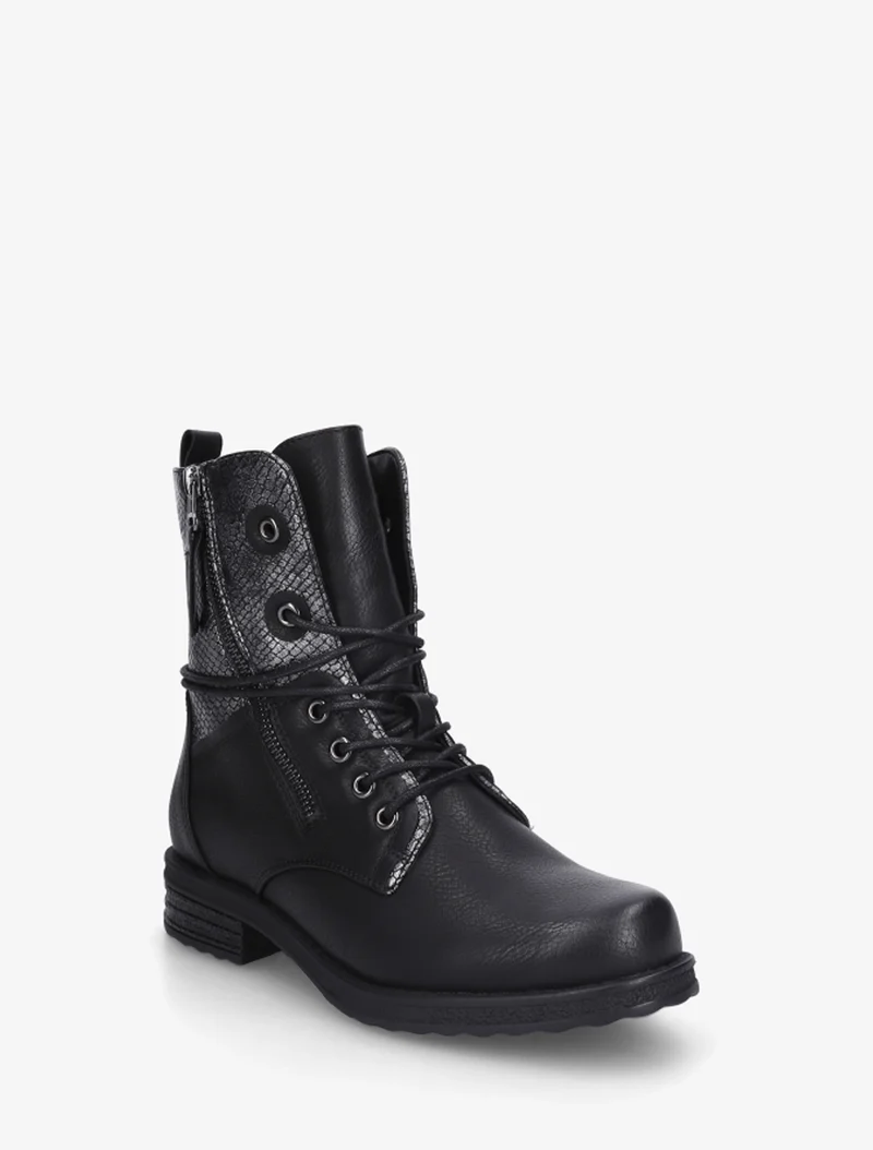 Bottines à lacets et détail imprimé croco - Noir