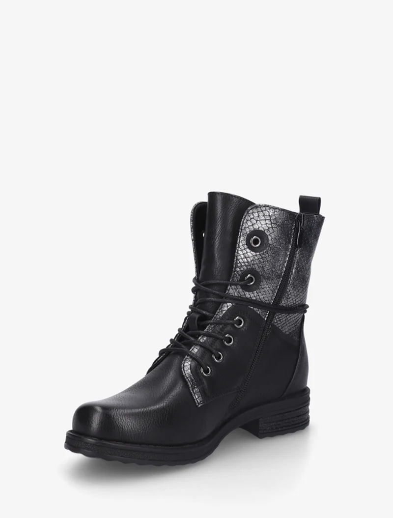 Bottines à lacets et détail imprimé croco - Noir