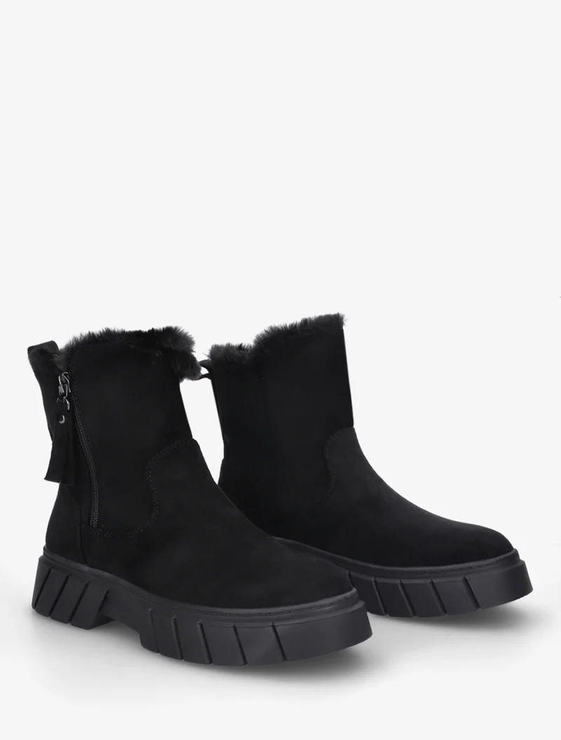 Bottines unies fourrées en suédine - Noir