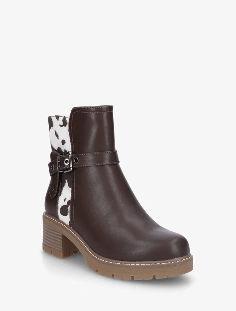 Bottines en simili à détail imprimé vache - Marron