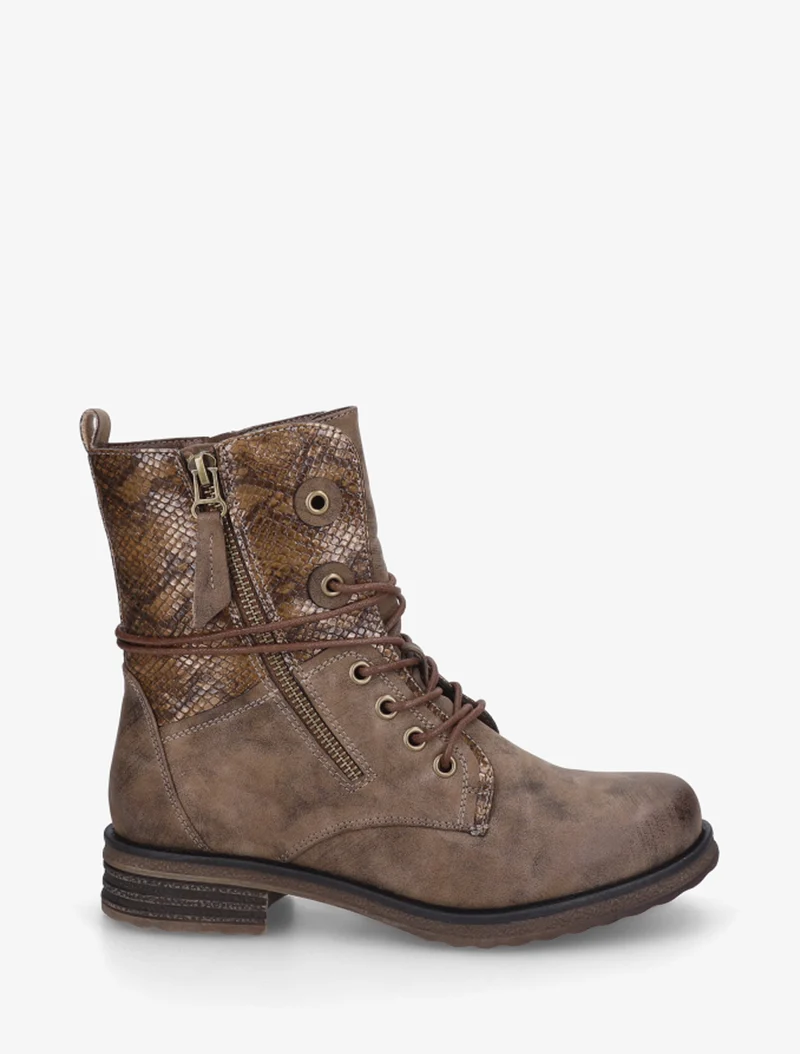 Bottines à lacets et détail imprimé croco - Marron
