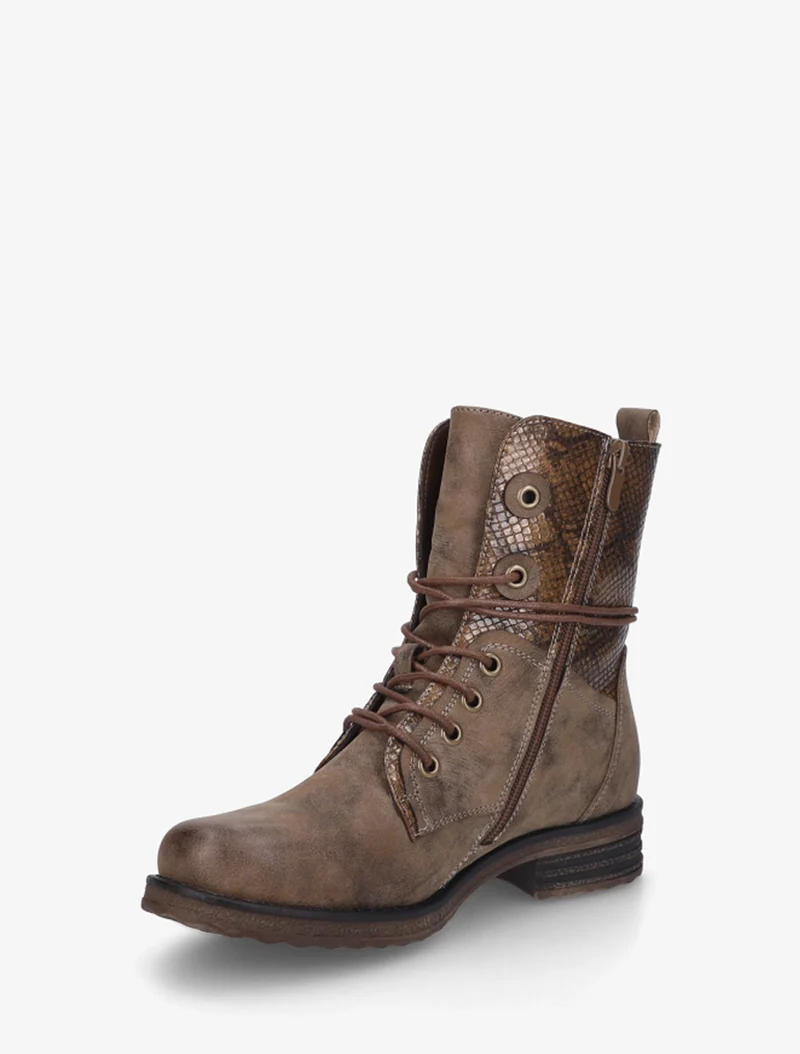 Bottines à lacets et détail imprimé croco - Marron