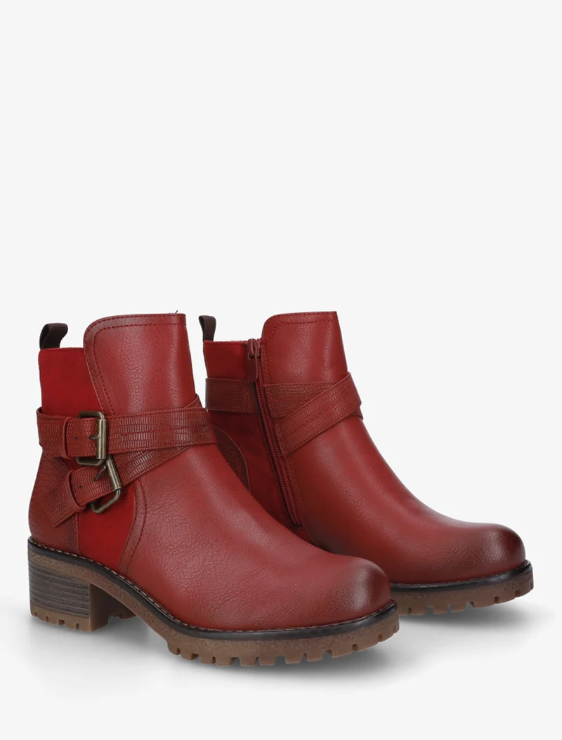 Bottines bi-matière à double sangles - Rouge