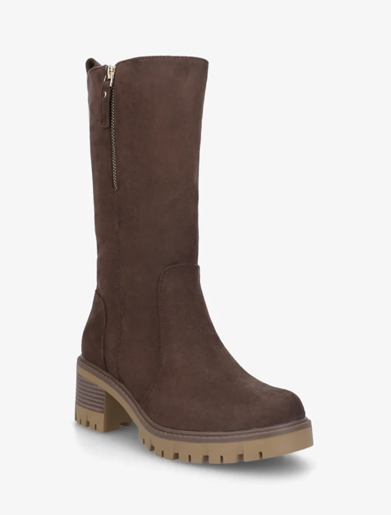 Bottines montantes en suédine à zip décoratif - Marron