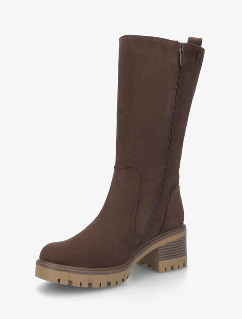 Bottines montantes en suédine à zip décoratif - Marron