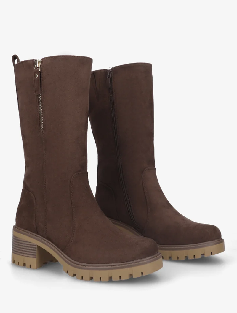 Bottines montantes en suédine à zip décoratif - Marron