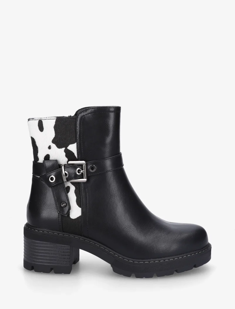 Bottines en simili à détail imprimé vache - Noir