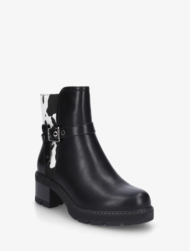Bottines en simili à détail imprimé vache - Noir