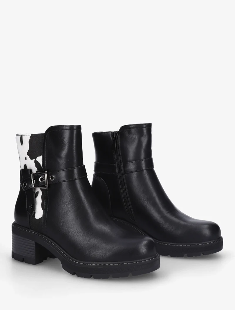 Bottines en simili à détail imprimé vache - Noir