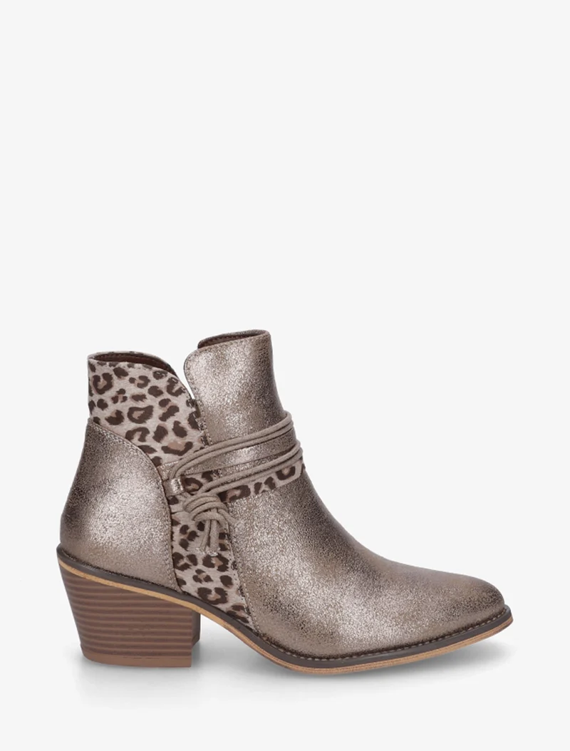 Bottines nacrées à talon imprimé léopard - Taupe