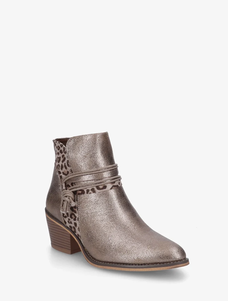 Bottines nacrées à talon imprimé léopard - Taupe
