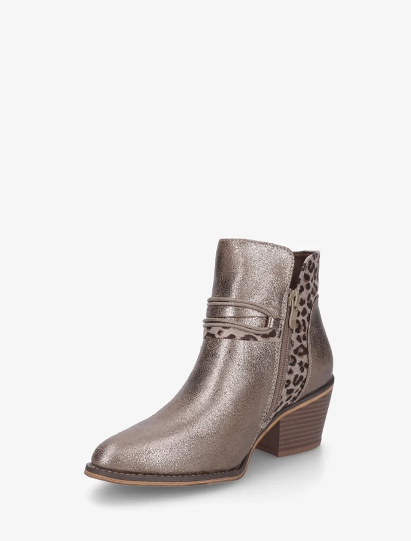Bottines nacrées à talon imprimé léopard - Taupe