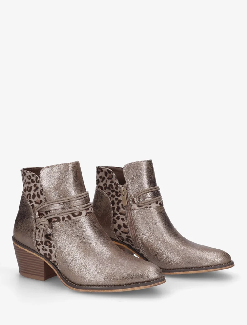 Bottines nacrées à talon imprimé léopard - Taupe