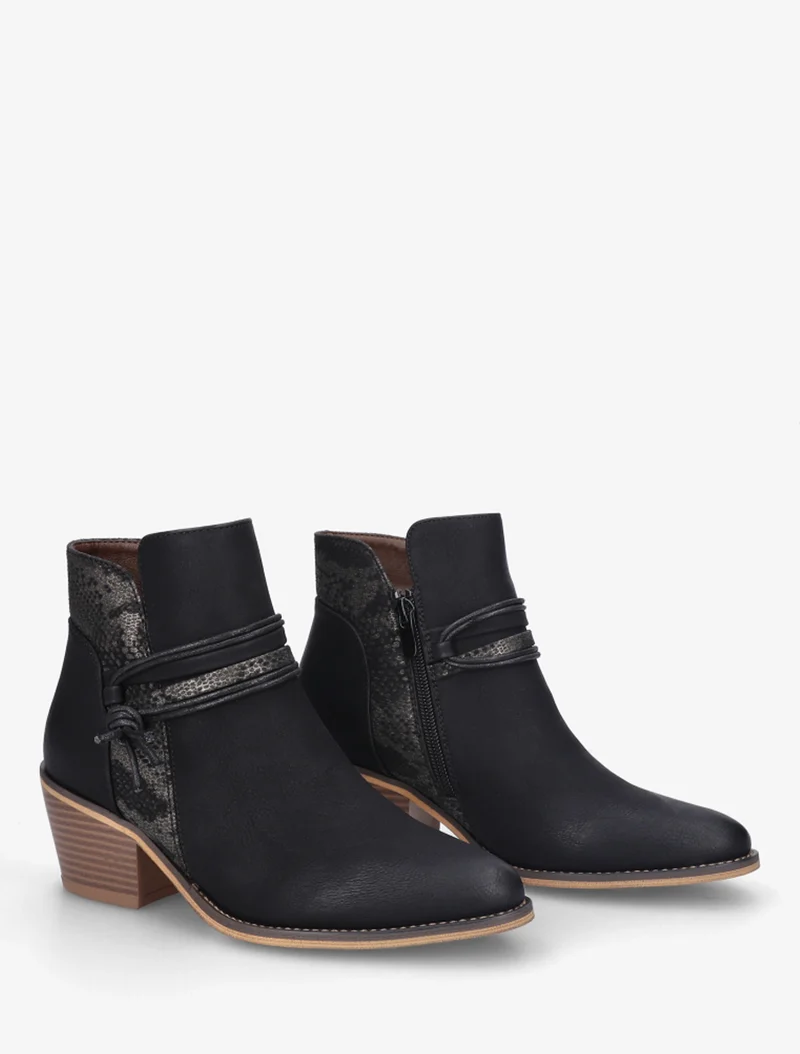 Bottines à talon et imprimé python - Noir