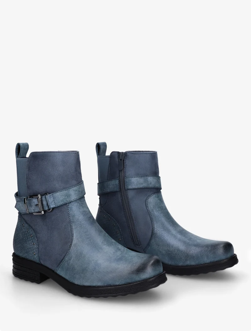 Bottines bi-matières à contrefort élastiqué - Bleu