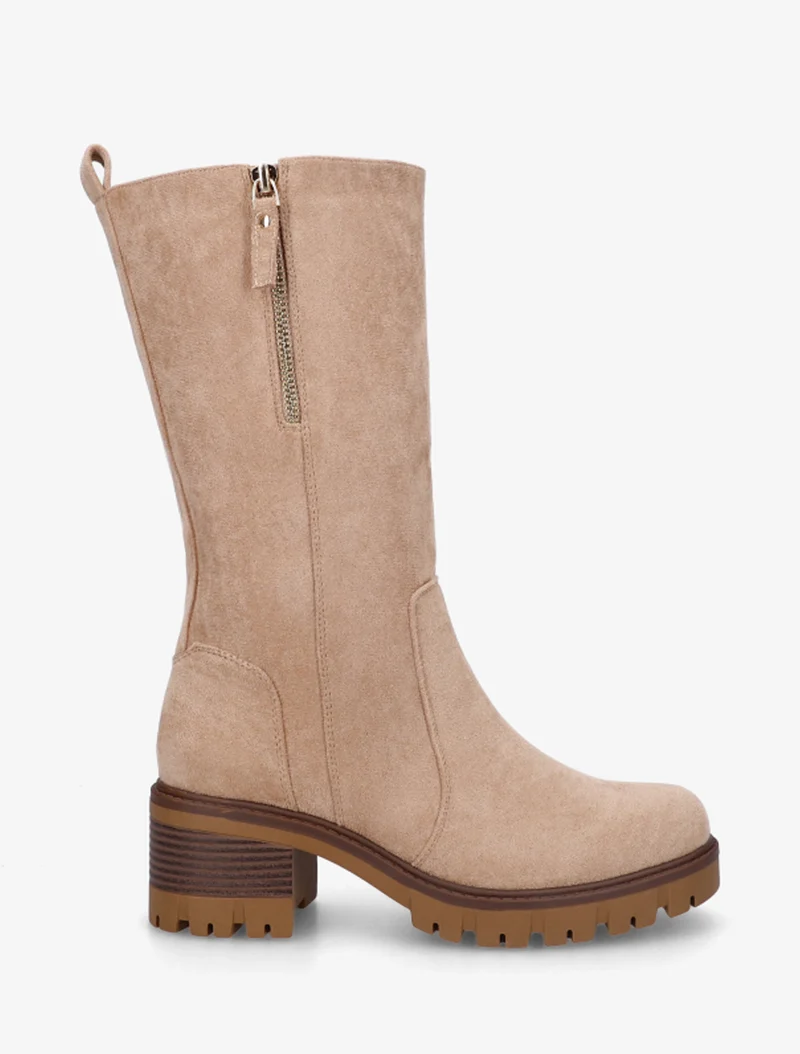 Bottines montantes en suédine à zip décoratif - Taupe