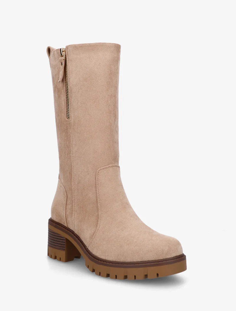 Bottines montantes en suédine à zip décoratif - Taupe