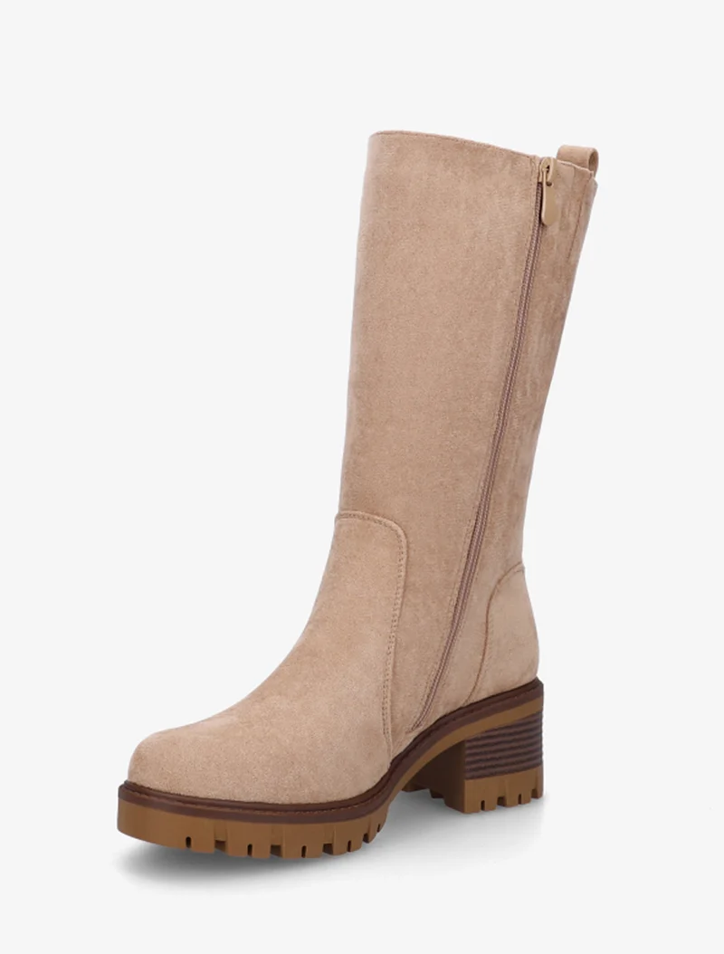 Bottines montantes en suédine à zip décoratif - Taupe