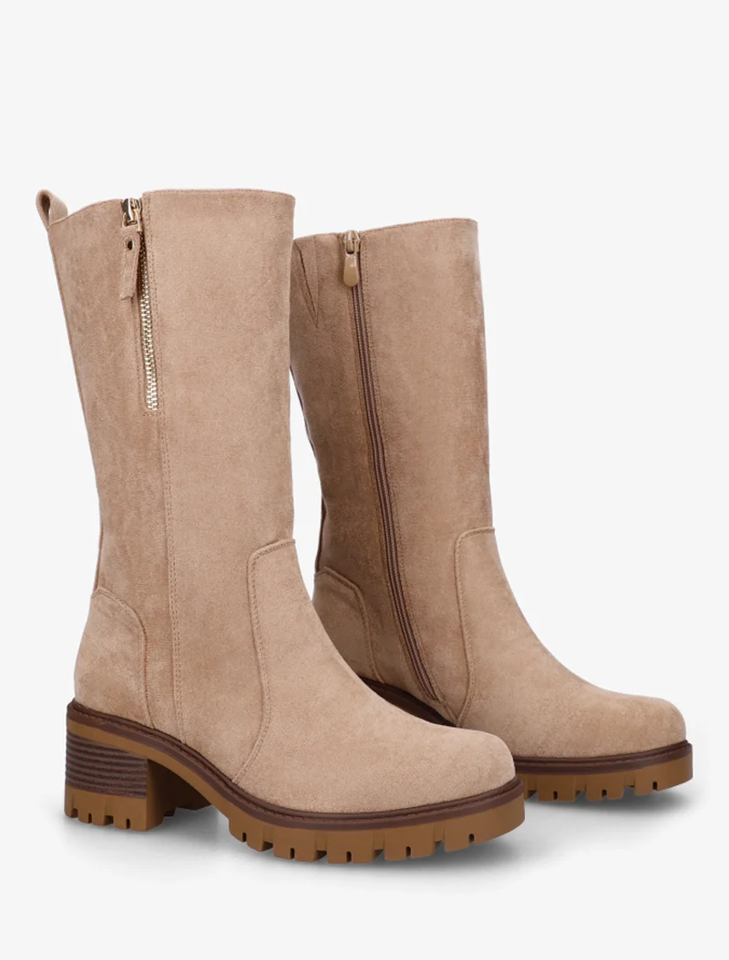 Bottines montantes en suédine à zip décoratif - Taupe
