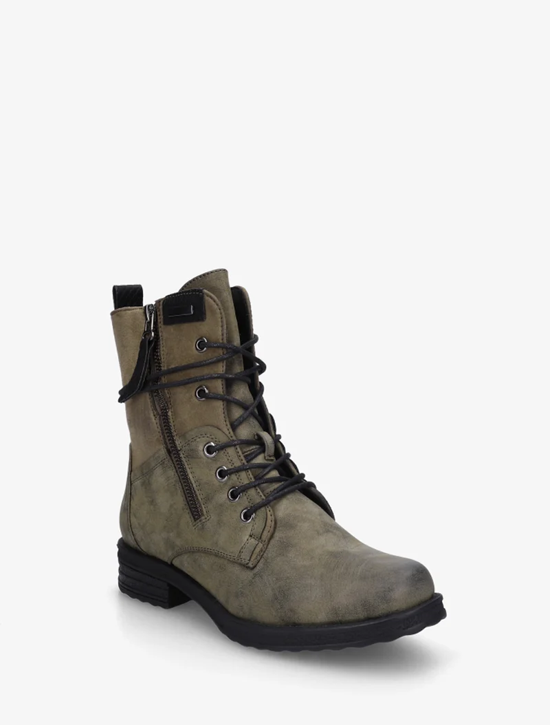 Bottines bi-matière à contrefort imprimé croco - Kaki
