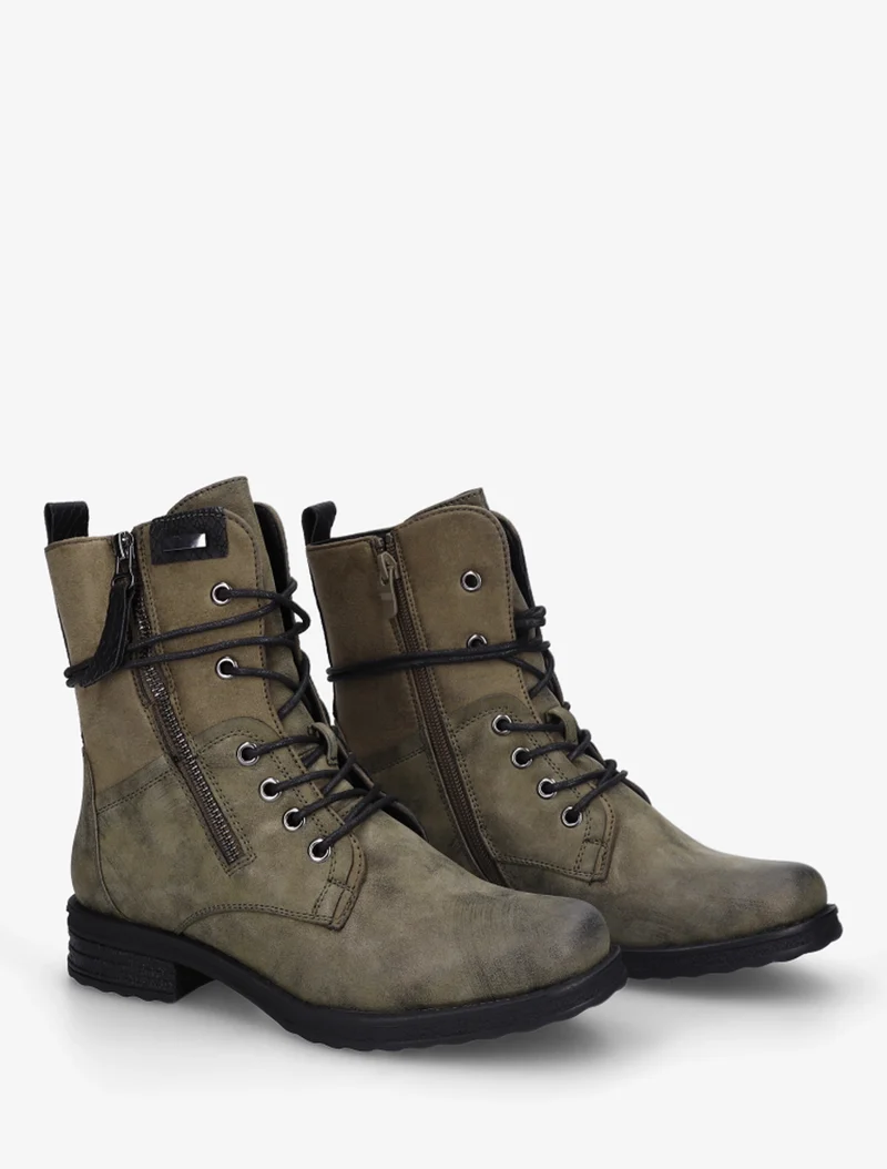 Bottines bi-matière à contrefort imprimé croco - Kaki