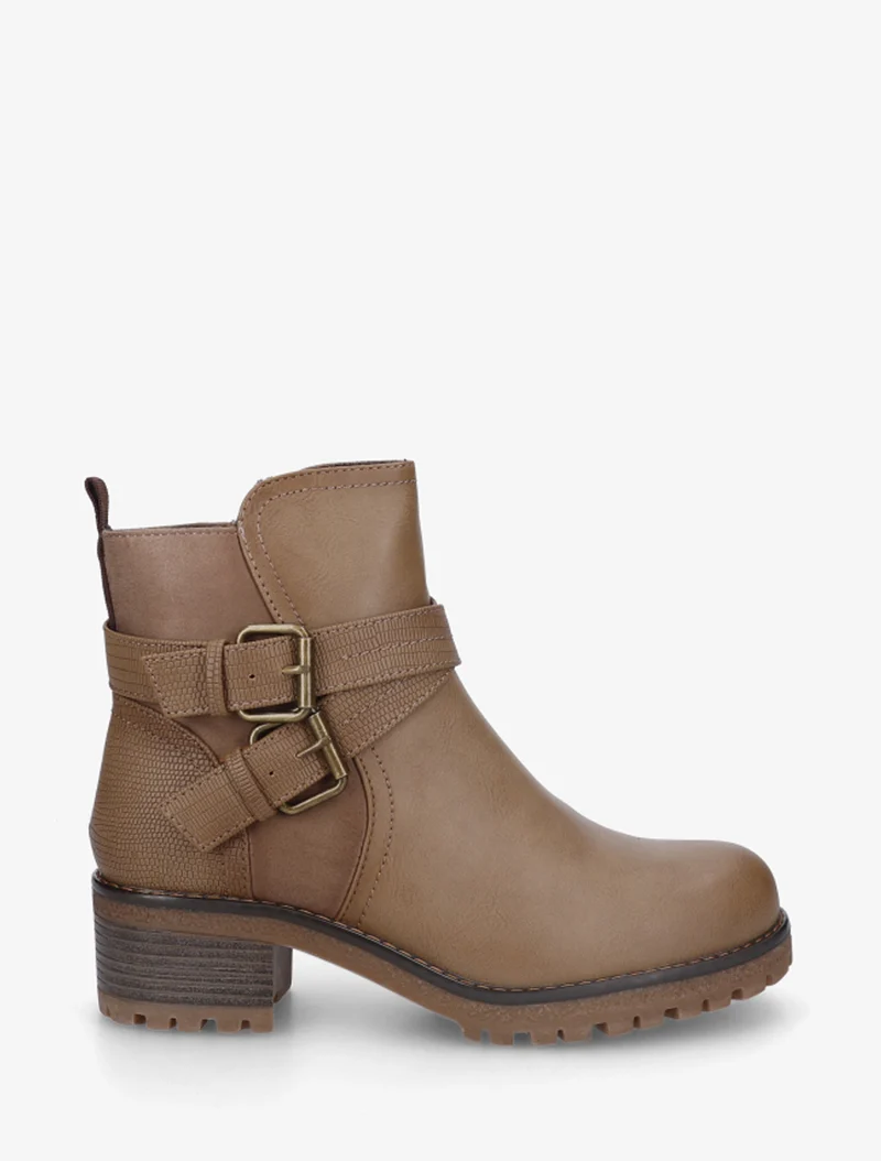 Bottines bi-matière à double sangles - Taupe