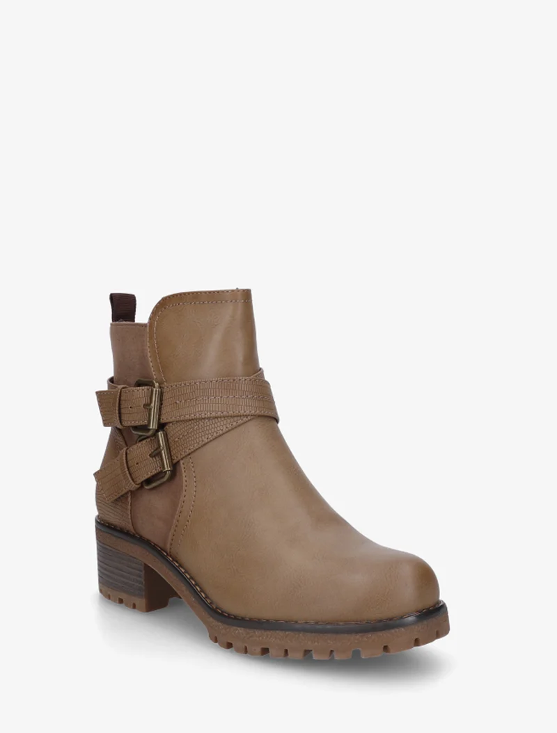 Bottines bi-matière à double sangles - Taupe