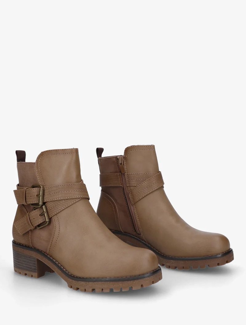 Bottines bi-matière à double sangles - Taupe